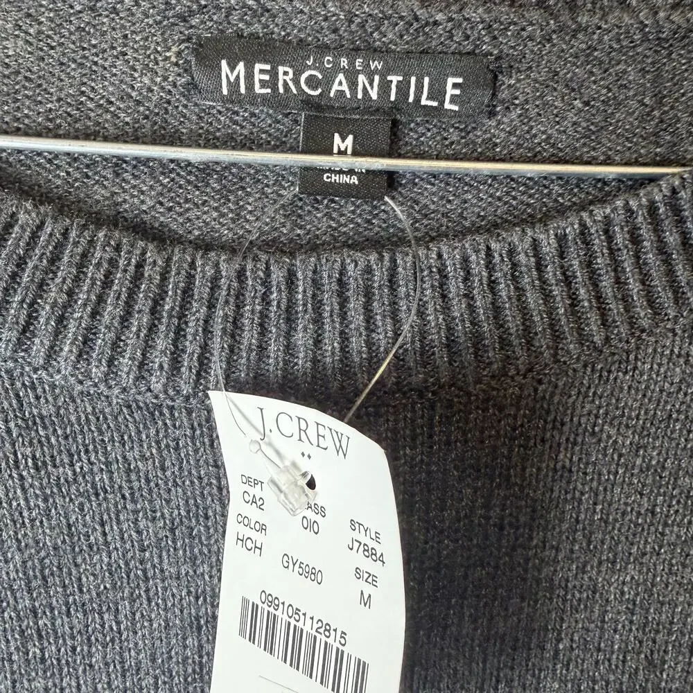 NWT J.Crew Mercantile Gray Sweater Ribbon Tie Sleeve Merino Wool Blend Size M